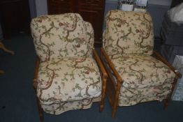 Pair of Bamboo Conservatory Chairs with Bergere Panels and Ho-o Bird Upholstery