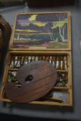 Vintage Windsor & Newton Artist’s Paint Box with Oil Paints, Brushes, Pallet, etc.