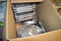 *Box of Stainless Steel Serving Platters and Trays