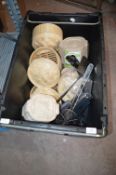 Box of Bamboo Steamers, Assorted Cutlery, Shelving Brackets, etc.