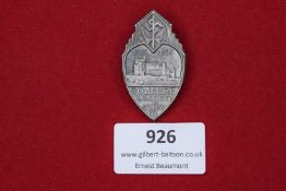 50 Jahre Kurzschrift Stolberg Rhl 1885–1935, silvered shield-shaped badge depicting Stolberg