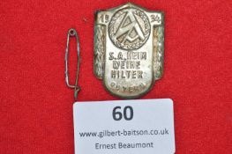 German SA “S.A. Heim Weihe Hilter Ostern 1934” tinnie