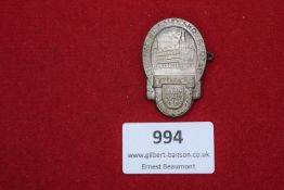 Hessischer Landesskiregtag, Offenbach 1930, a silvered event badge with Offenbach town motif and