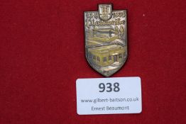 A shield-shaped brass and bronze badge commemorating Plattenweiher 1337–1937, showing a detailed