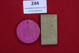 Pair of WWII German WHW Wooden Donation Badges, 1934/35
