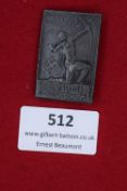 German Reichstreffen day badge, Frankfurt 1937, rectangular zinc type depicting archer with bow