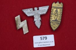 A group of three Hitler Youth day/tinnie badges. Comprising lightning bolt form for Stammreffen Wonn