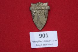 Pfalz-Saar Day Badge, a shield-shaped pressed metal badge inscribed d.F. Pfalz-Saar, featuring