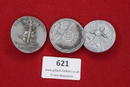 Three German Third Reich Commemorative Badges – including Tag des Deutschen Rechts 1938 Leipzig,