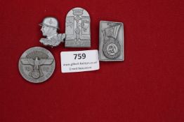 Four German event day badges, including: circular badge Tecklenburg Kreistreffen der NSDAP 1939 with