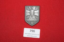 German Third Reich Day Badge – 150 Years of the Reichskriegerbund, 1786–1936. Shield-shaped badge