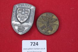 Two German Day Badges Comprising: Shield-shaped badge for the centenary of the city of Uelzen, 1934,