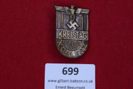 Bronze-finished shield badge for the District Party Rally (Kreistag) held in Koblenz, 30 May 1937.
