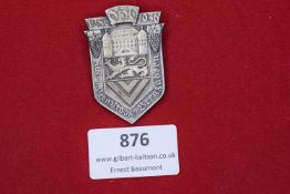 Bad Bergzabern 650 Years Anniversary Badge, a large silvered shield-form badge issued to mark 650