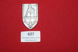 A large aluminium plaque, shield-shaped, as issued for the Kreistag Rees in der Schillstadt Wesel,