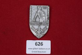 Shield-shaped pressed tin badge commemorating the Kreistag Rees in der Schillstadt Wesel, 27–29 June