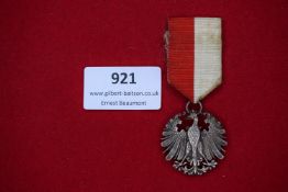 German award medal, silvered bronze with red and white ribbon, inscribed on reverse to Obermeister
