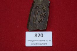 Day Badge, Grossenhain Jugendfest, bronze tinnie with sword and swastika, dated 1934.