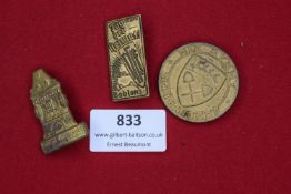 Three German commemorative tinnies including Soest 1300 Jahre 1924, Tag der Heimat Koblenz 1935, and