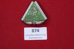Reich Railway Sports Meeting Badge, Dresden, a triangular green and silver enamelled badge promoting