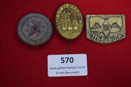 Three Third Reich Hitler Youth badges, including Bann 87 District Meeting badge, 1. Fest der