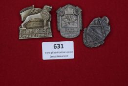 Three Third Reich badges: Niedersachsen Tag Braunschweig 23–24.VI.1934 with lion and swastika.