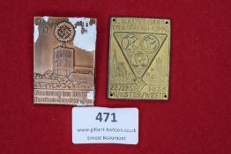 Two rectangular tinnies: one for the NSDAP Kreistag at Norden-Krummhörn, 17–19 May 1931, depicting