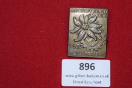 Kraft durch Freude (KdF) Oberbayern Badge, 1935 – Rectangular bronze badge with edelweiss flower and