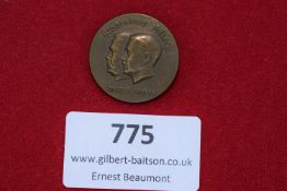 A 1933 Hindenburg–Hitler commemorative medal, circular bronze type, showing conjoined busts of