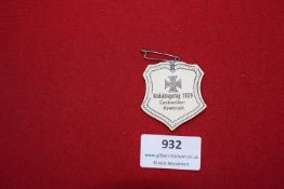 A Aufmarsch Badge, Standarte 141, Schwerin 1934, a scarce gilt and enamel rally badge inscribed