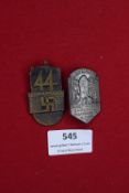 Two German Third Reich SA Badges, one for Horst Wessel memorial dedication at Elgersburg 1934, and
