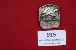 46th Regiment Divisions Tag Kiel 1937 Badge – A shield-shaped badge inscribed 