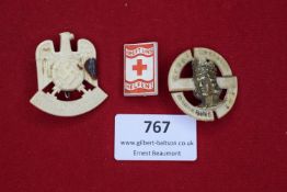 Three German badges, including: cream plastic eagle and swastika badge Kreistreffen, 11 Juni 1939