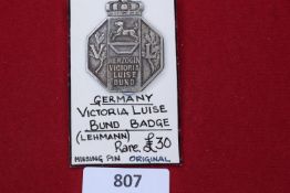 Germany, Victoria Luise Bund Badge, rare example by Lehmann, octagonal form with crown above, “