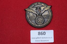 1937 Wolfenbüttel Kreis Day Badge, circular tinnie showing eagle and swastika, inscribed “1922–