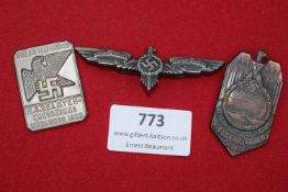 Three German rally/commemorative badges, including 1933 Nurnberg Beamtenkundgebung, 1934 Berlin