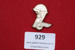 Reichsbahn Sports Day Badge – White metal and enamel badge in the form of a winged wheel with