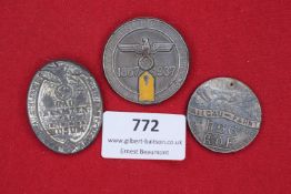 Three German badges, including 1935 Husum Gau Beamtentag, 70th Anniversary Unteroffizierschule