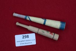 Two WHW Wooden and Cardboard Whistles