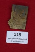 German Reichs Bauerntag badge, Goslar 1934, pressed metal with Imperial Palace towers, swastika