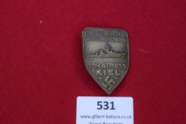 A 1933 SA Aufmarsch Gruppe Nordmark badge, shield-shaped bronze example featuring a naval vessel