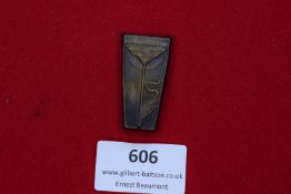 A bronze triangular commemorative badge, depicting the staff of Aesculapius and radiant torch,