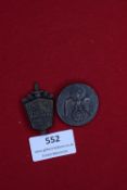 Two Third Reich badges: a shield-shaped bronze-coloured badge inscribed Standarten Wimpelweihe,