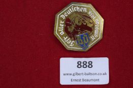 Fest aller Deutschen Badge, Komotau 1938. Gilded and enamelled octagonal badge commemorating the 