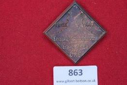 Bronze-finish tinnie, diamond-shaped, commemorating the Leininger Sportwoche (Sports Week) and