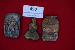 A set of three German Third Reich period day/event badges. Including a square 1938 plebiscite