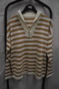 *Gianni Feraud Tan & White Zip Neck Lightweight Jumper Size: M