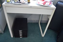 White Computer Desk with Single Drawer, and a Five Drawer Metal Stationery Drawers