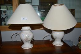 Pair of Floral Pottery Table Lamps with Cream Shades