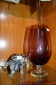 Large Coloured Glass Goblet and a Marble Bull (AF)
